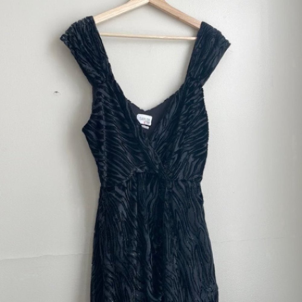 SAYLOR Farrah Tiger Metallic Velvet Burnout Divoré Wrap Style Midi Slit Dress - Picture 12 of 16